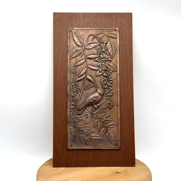 Unbranded Other - Vintage Brass Embossed Repousse Birds & Flowers Wall Hangings Plaques Made in En